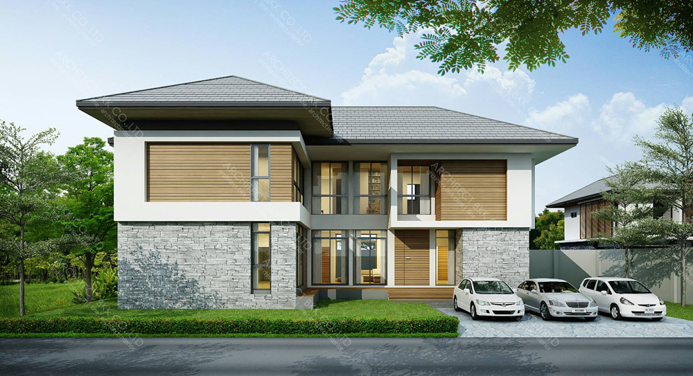 แบบบ้านพักอาศัย  Tropical Style 330 ตร.ม (ผลงานออกแบบบ้าน) 3