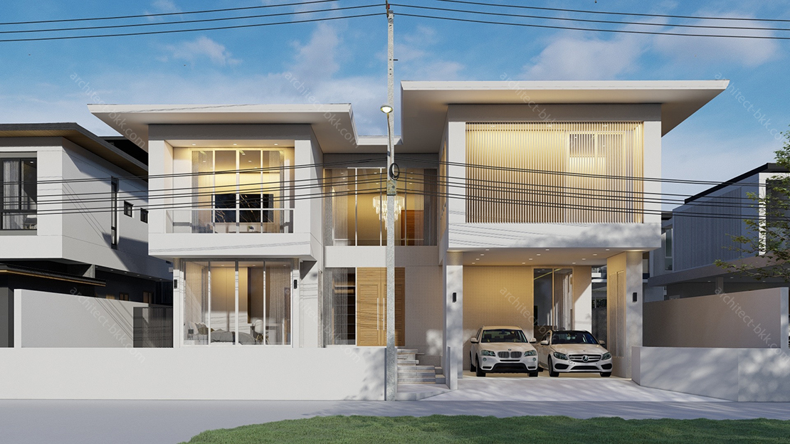 แบบบ้านพักอาศัย  Modern style 412 ตร.ม (ผลงานออกแบบบ้าน) 1