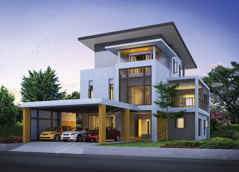 แบบบ้านพักอาศัย  modern style 407 ตร.ม (ผลงานออกแบบบ้าน) 1
