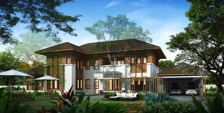 แบบบ้านพักอาศัย  tropical style 710 ตร.ม (ผลงานออกแบบบ้าน) 1