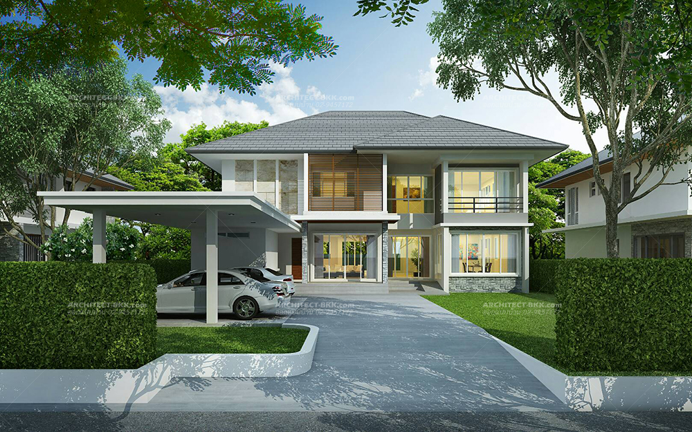แบบบ้านพักอาศัย แบบบ้าน Contemporary Style 350 ตร.ม (ผลงานออกแบบบ้าน) 1
